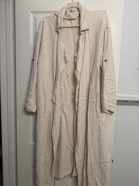 Zara Cream Textured Open Duster Cardigan